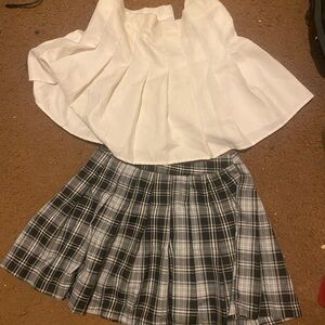 Forever 21 White Top and Black Plaid Skirt Set